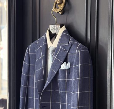 Navy Windowpane Linen Blazer & Stripe Linen Shirt