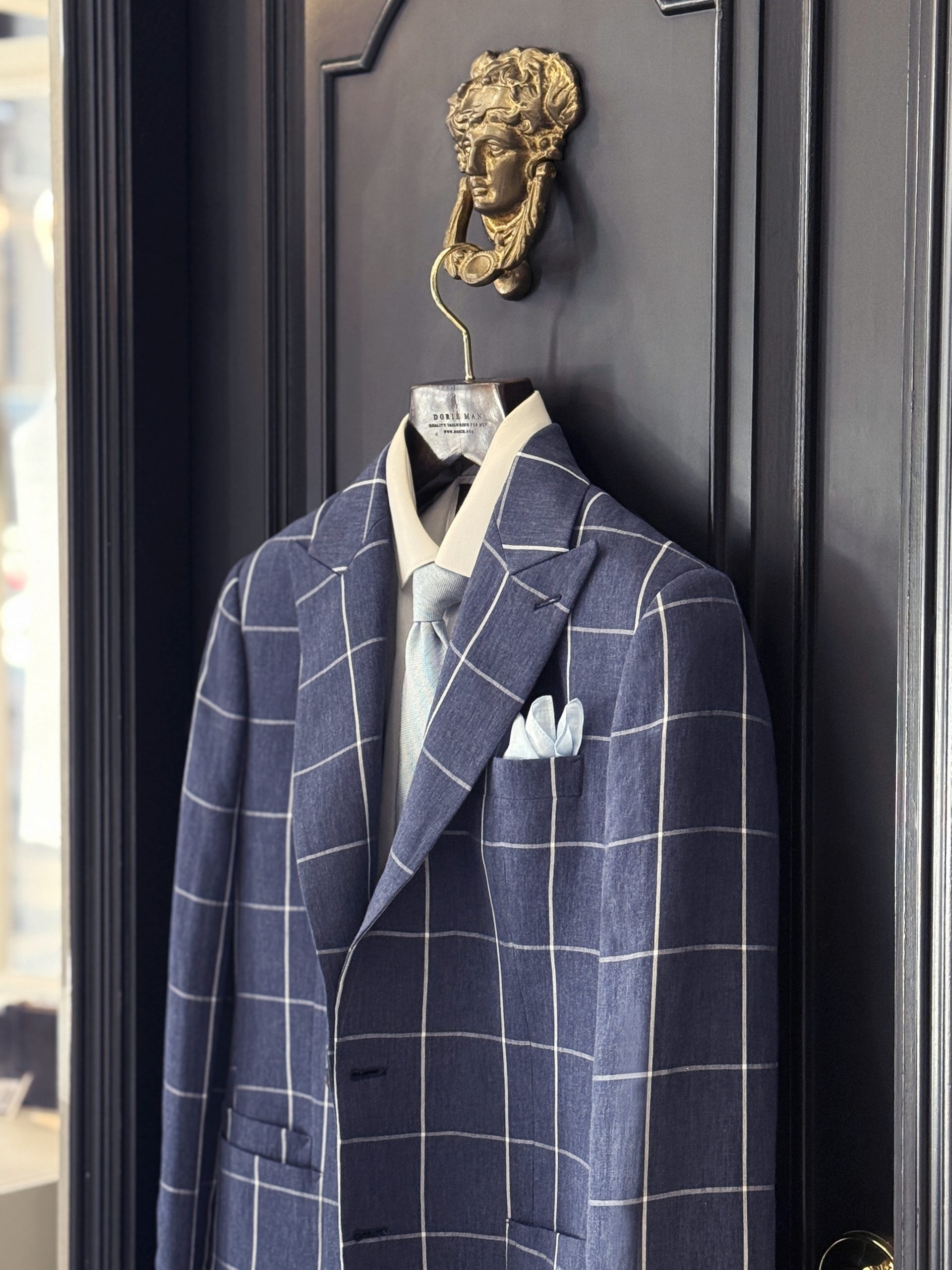 Navy Windowpane Linen Blazer & Stripe Linen Shirt