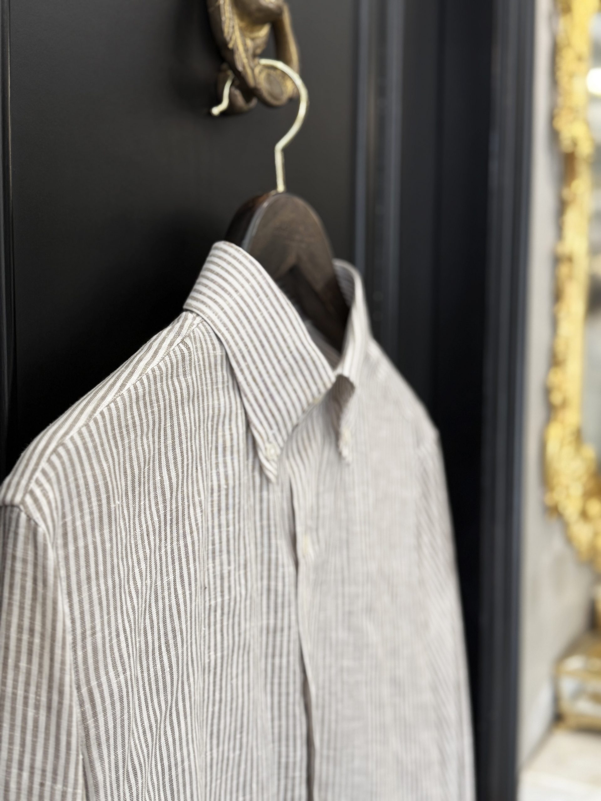 Navy Windowpane Linen Blazer & Stripe Linen Shirt