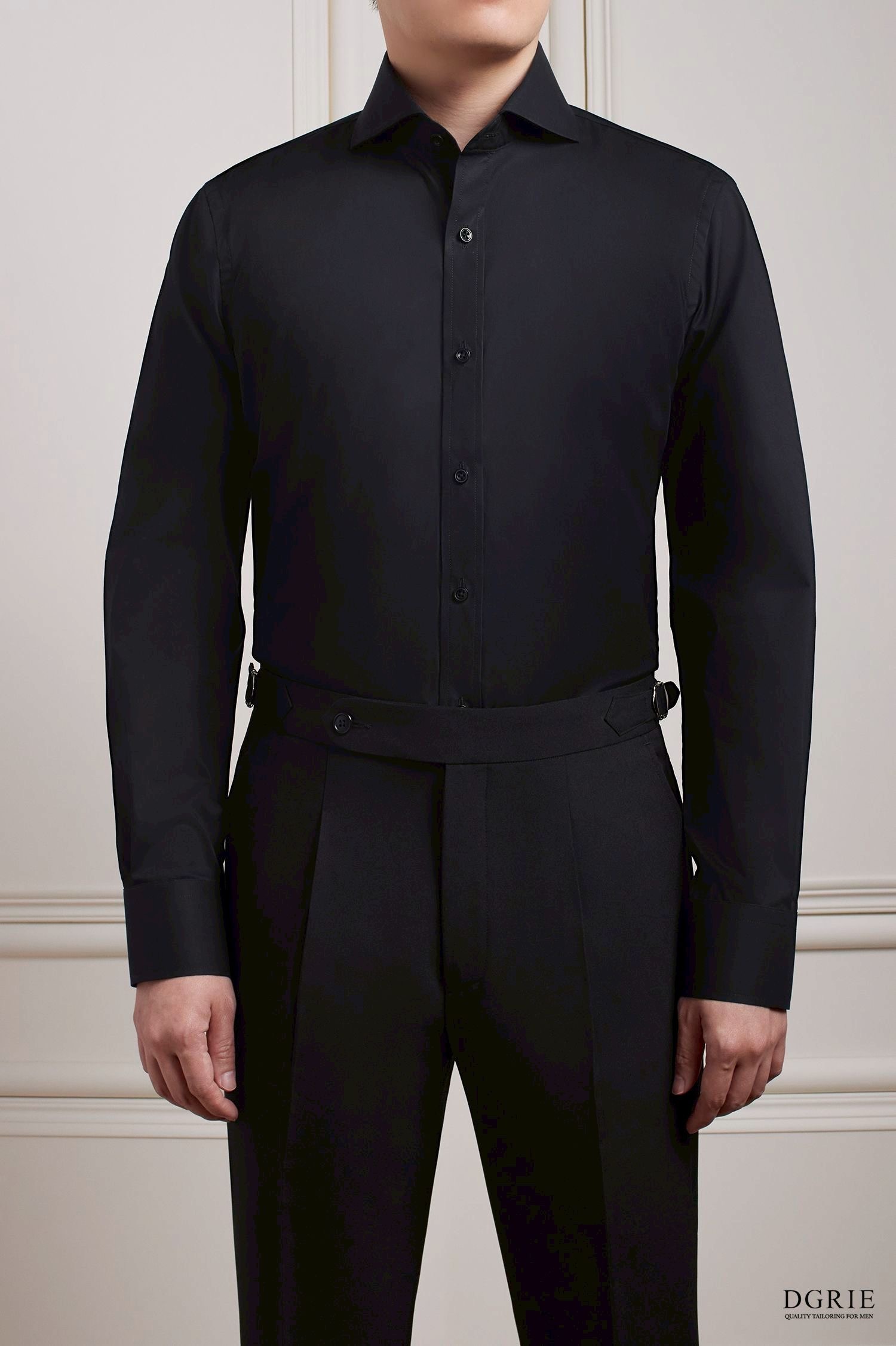 11909BDA-F81A-46D1-98D3-AEAB964159DE เสื้อเชิ้ต Noir Black B/B Cutaway Collar Cotton Shirt