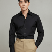 Noir Black B/N Spared Collar White Button Cotton Shirt - DGRIE