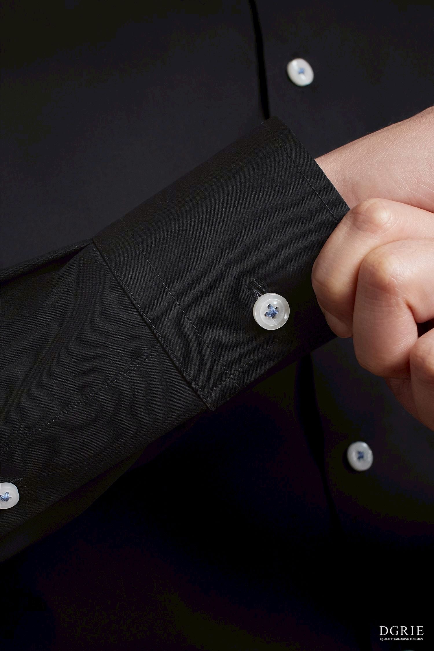 12E6B0AC-17AF-430F-9AF8-798AFE91622C Noir Black B/N Spared Collar White Button Cotton Shirt - DGRIE