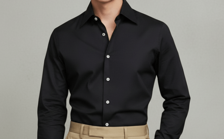 Noir Black B/N Spared Collar White Button Cotton Shirt - DGRIE