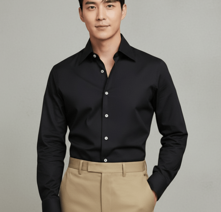 Noir Black B/N Spared Collar White Button Cotton Shirt - DGRIE