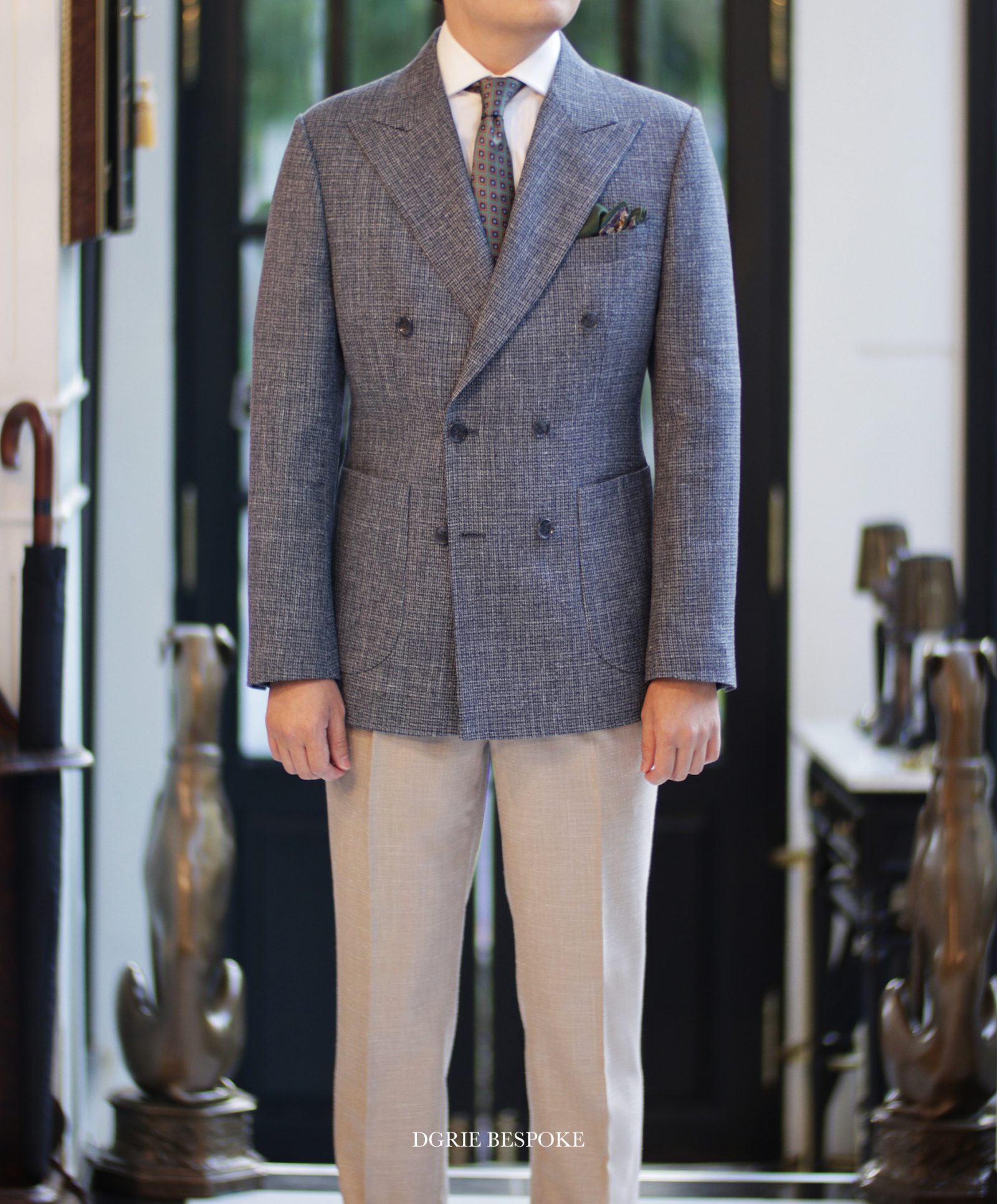 Wool Linen Double Breasted Suit