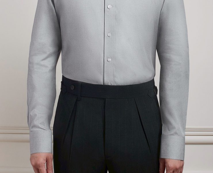 เสื้อเชิ้ตสีเทา Cloud Gray Round Spread Collar Oxford Cotton Linen Shirt