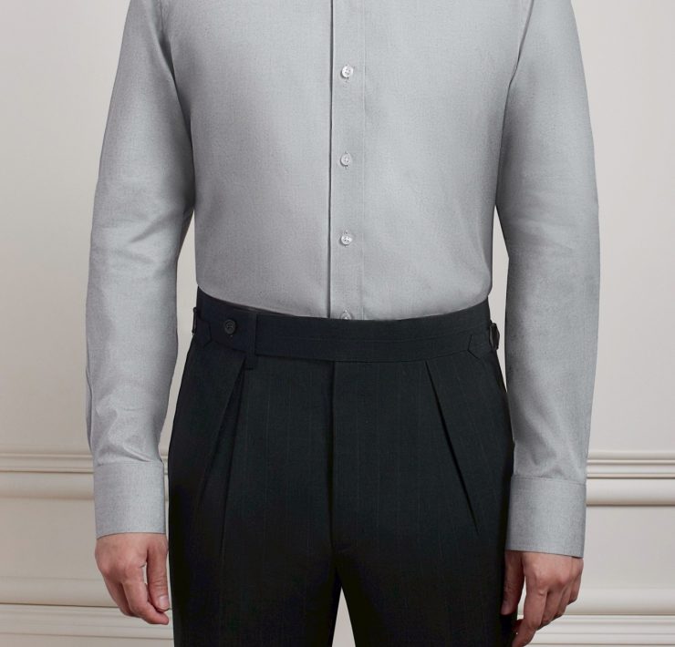 เสื้อเชิ้ตสีเทา Cloud Gray Round Spread Collar Oxford Cotton Linen Shirt