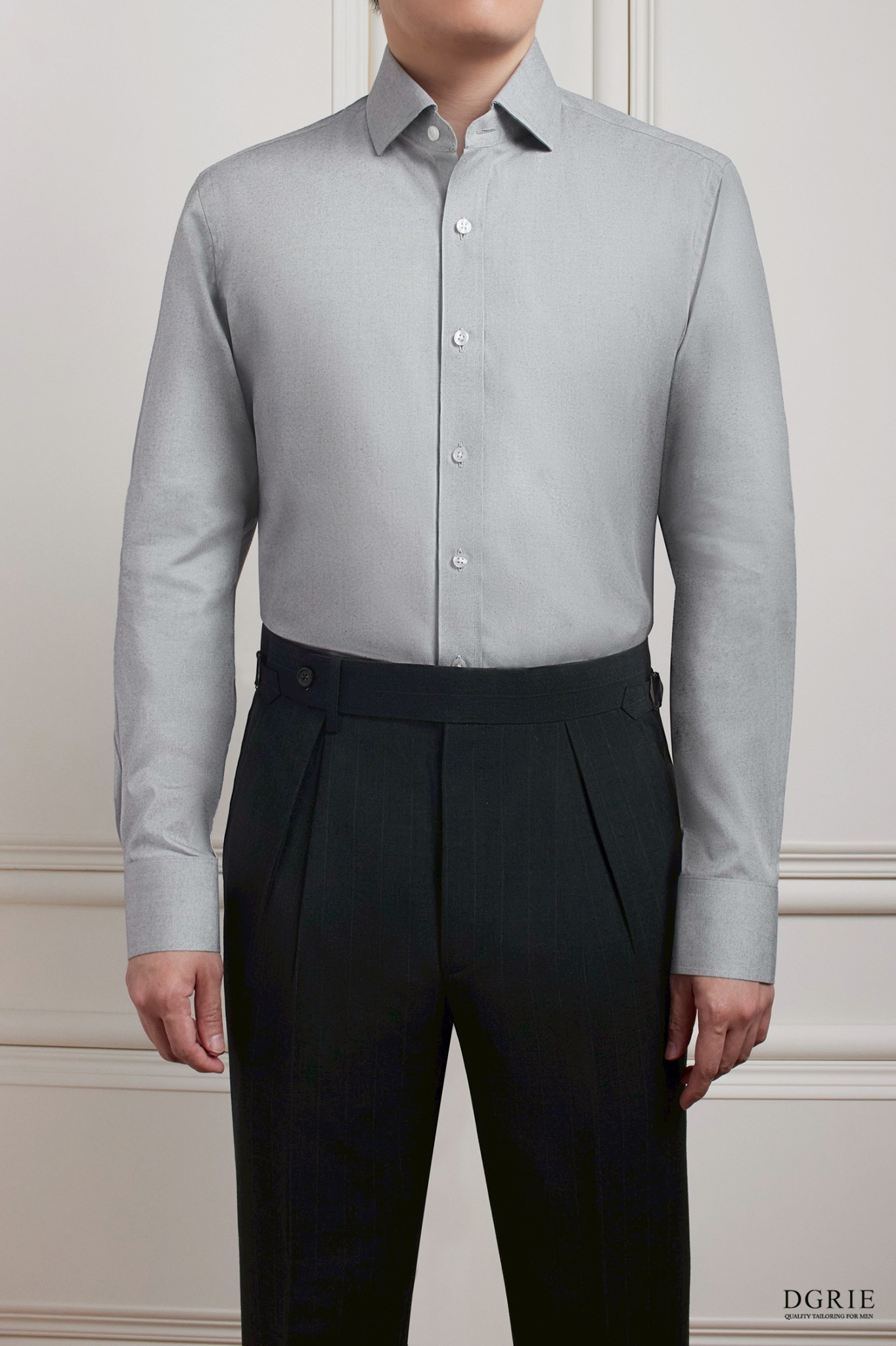 เสื้อเชิ้ตสีเทา Cloud Gray Round Spread Collar Oxford Cotton Linen Shirt