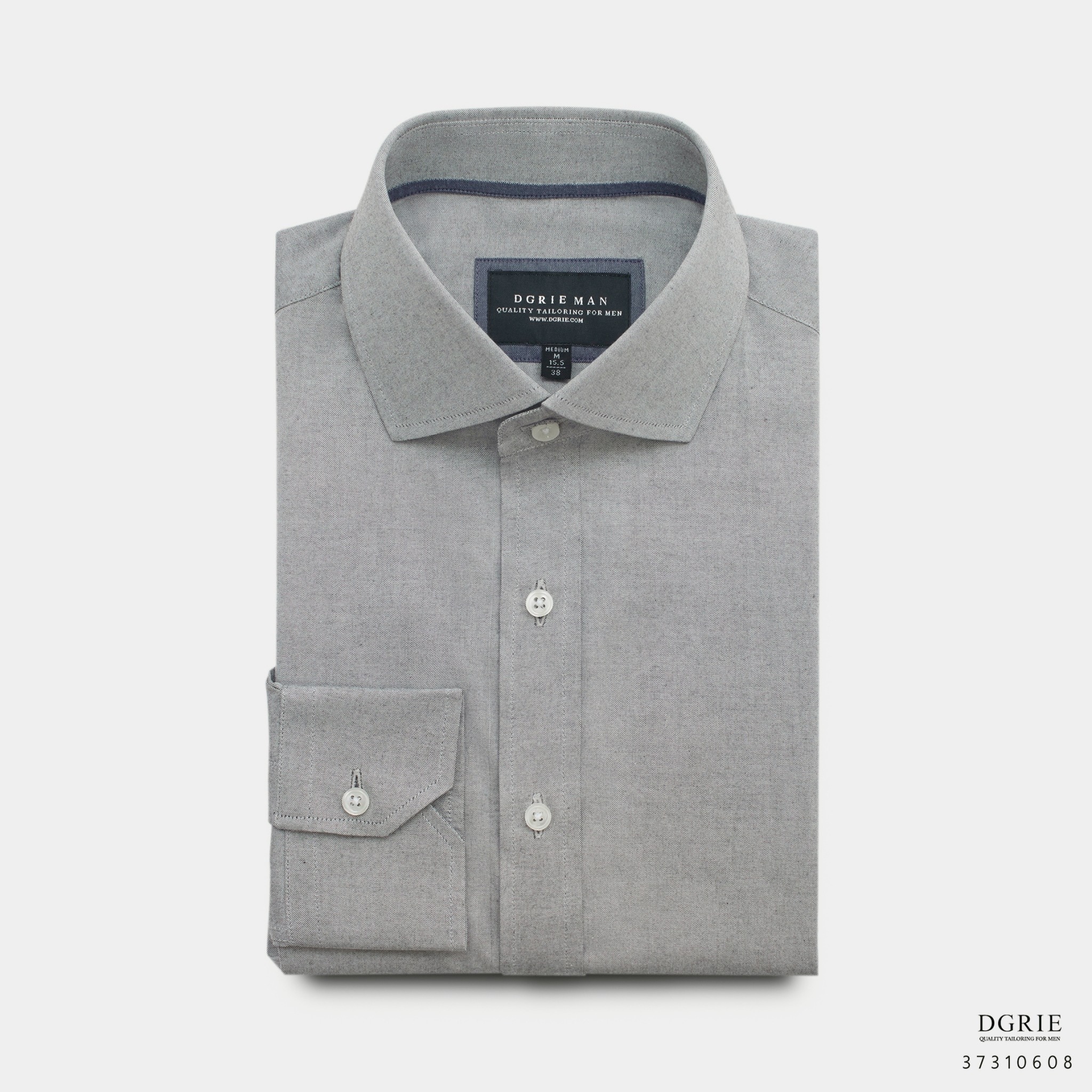 เสื้อเชิ้ตสีเทา Cloud Gray Round Spread Collar Oxford Cotton Linen Shirt