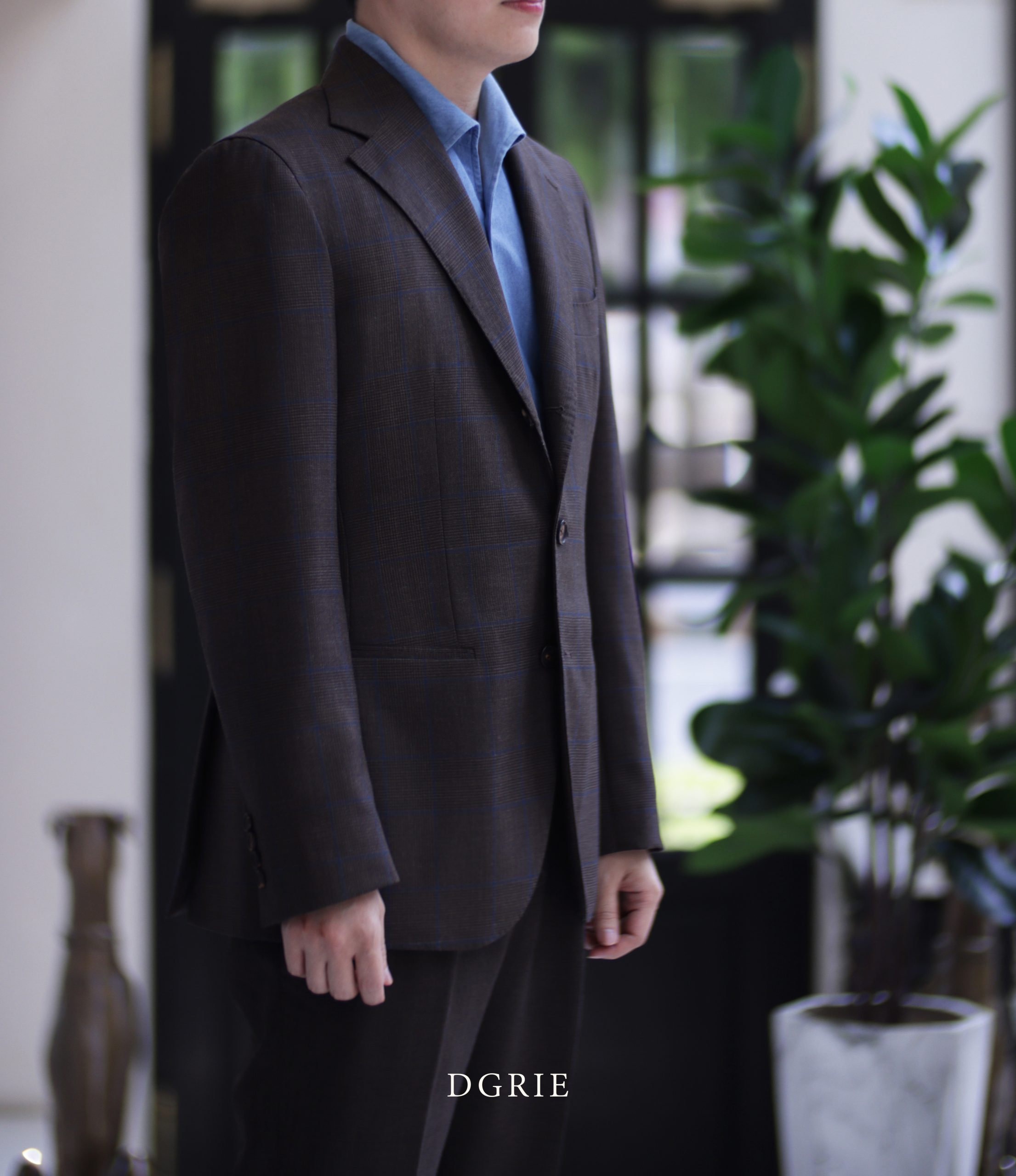 DGRIE Brown Navy Check High Twist Suits