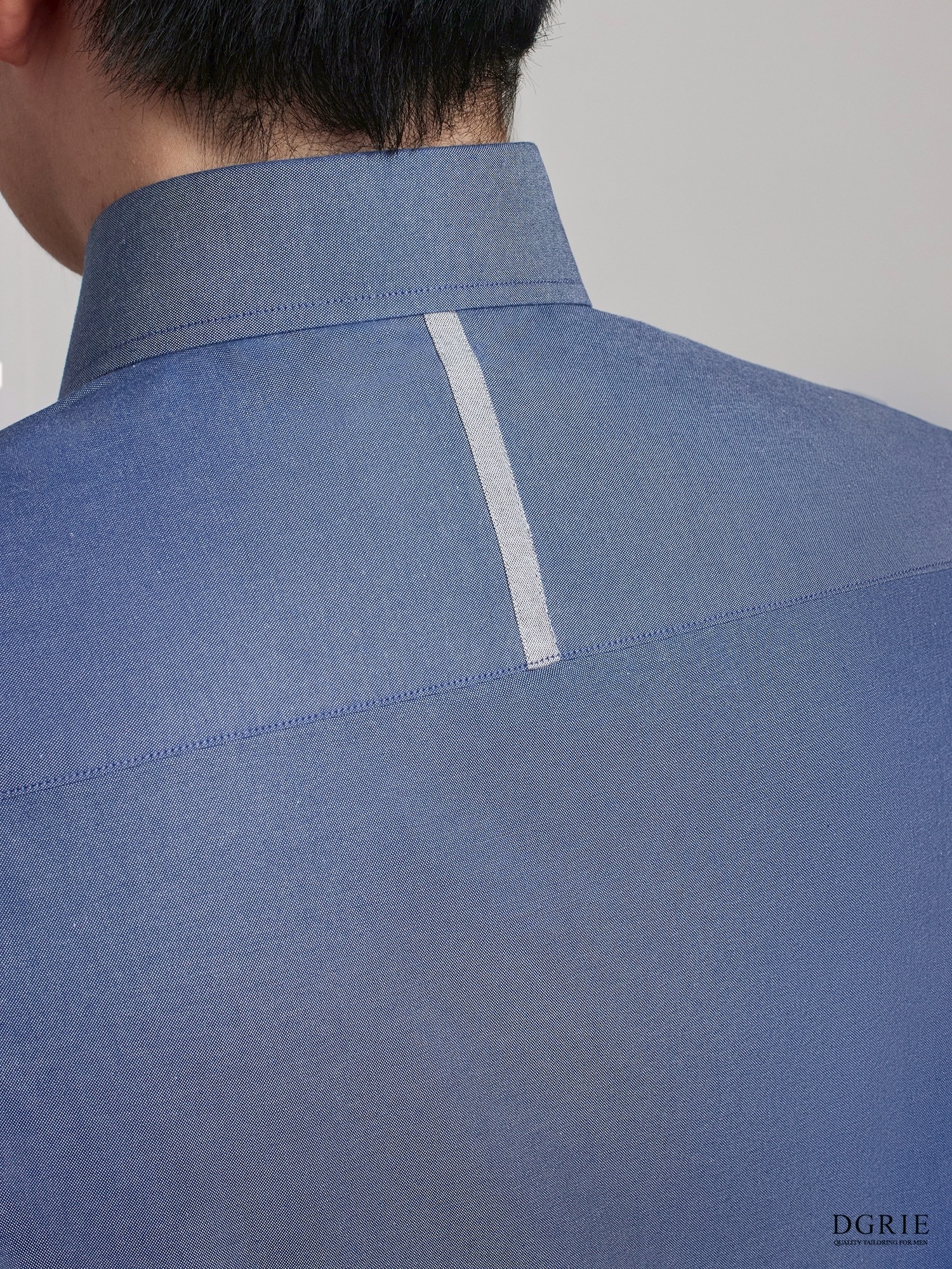 เสื้อเชิ้ตสีฟ้า Indigo Blue Round Spread Collar Oxford Cotton Linen Shirt