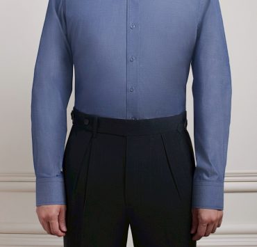 เสื้อเชิ้ตสีฟ้า Indigo Blue Round Spread Collar Oxford Cotton Linen Shirt