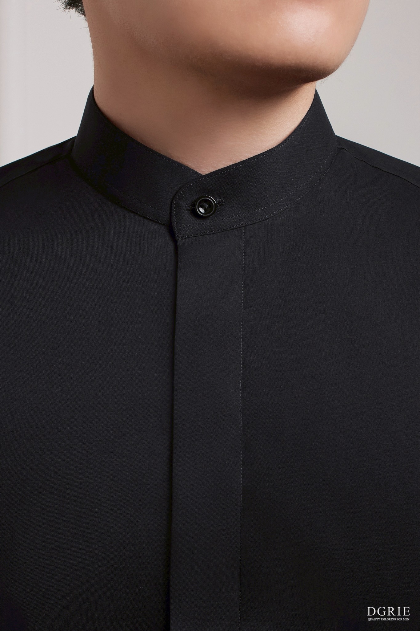 เสื้อเชิ้ตคอจีนสีดำ Noir Black B/N Mandarin Collar Cotton Shirt
