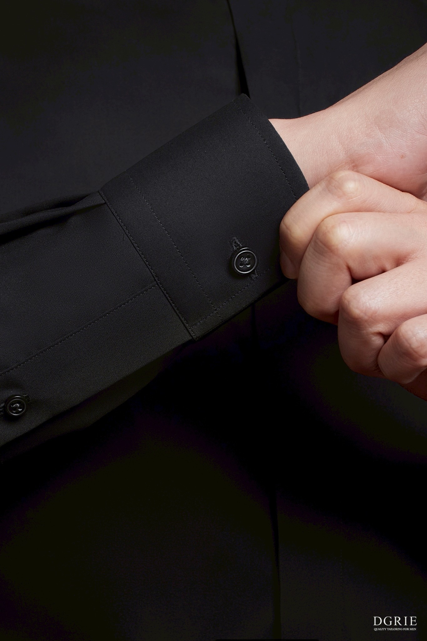 เสื้อเชิ้ตคอจีนสีดำ Noir Black B/N Mandarin Collar Cotton Shirt