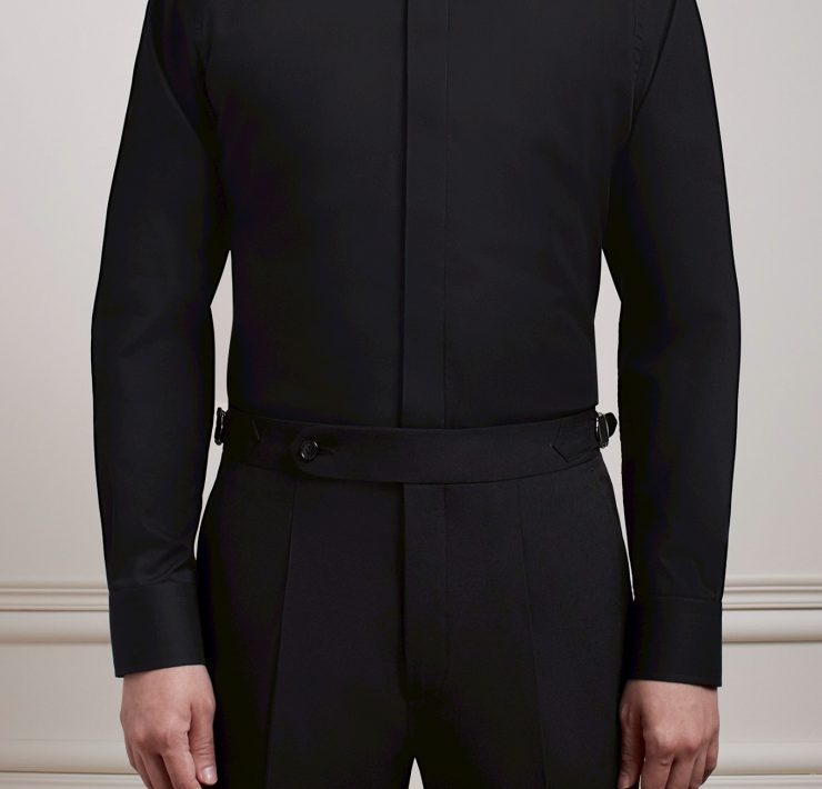 เสื้อเชิ้ตคอจีนสีดำ Noir Black B/N Mandarin Collar Cotton Shirt