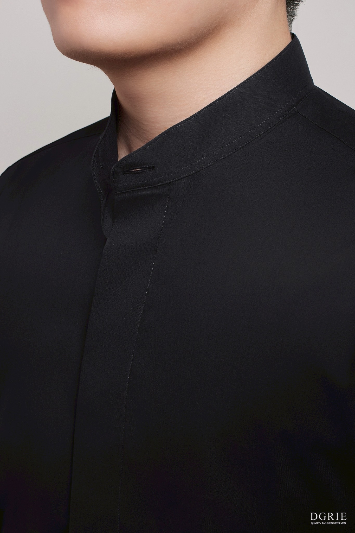 เสื้อเชิ้ตคอจีนสีดำ Noir Black B/N Mandarin Collar Cotton Shirt