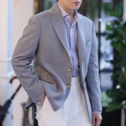 ตัดสูท Texture Grey Sport Jacket with white linen pants