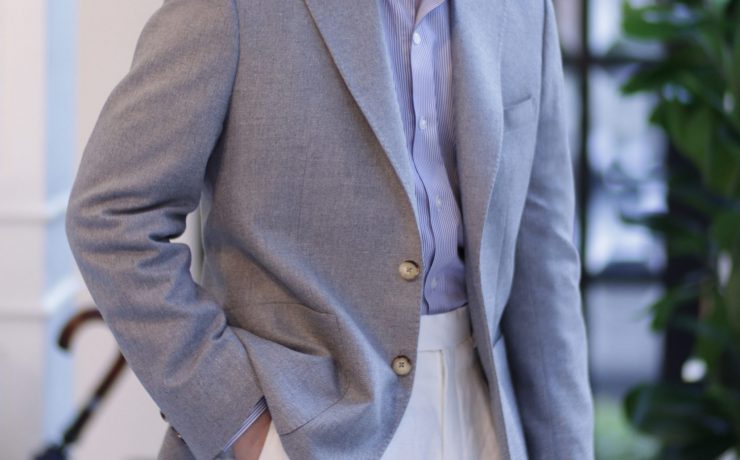 ตัดสูท Texture Grey Sport Jacket with white linen pants