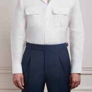 DGRIE Classic Box Pleat Flap Pocket Plain Linen Shirts