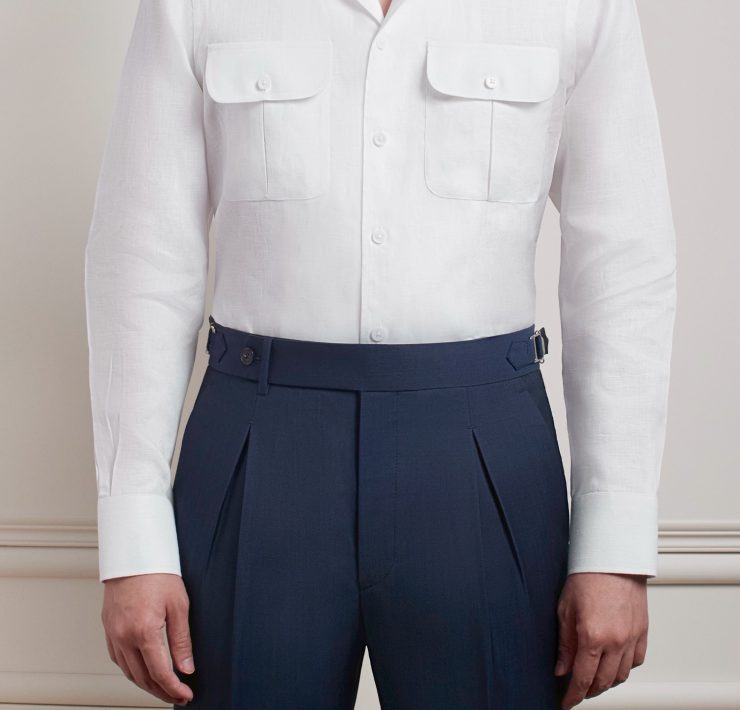 DGRIE Classic Box Pleat Flap Pocket Plain Linen Shirts