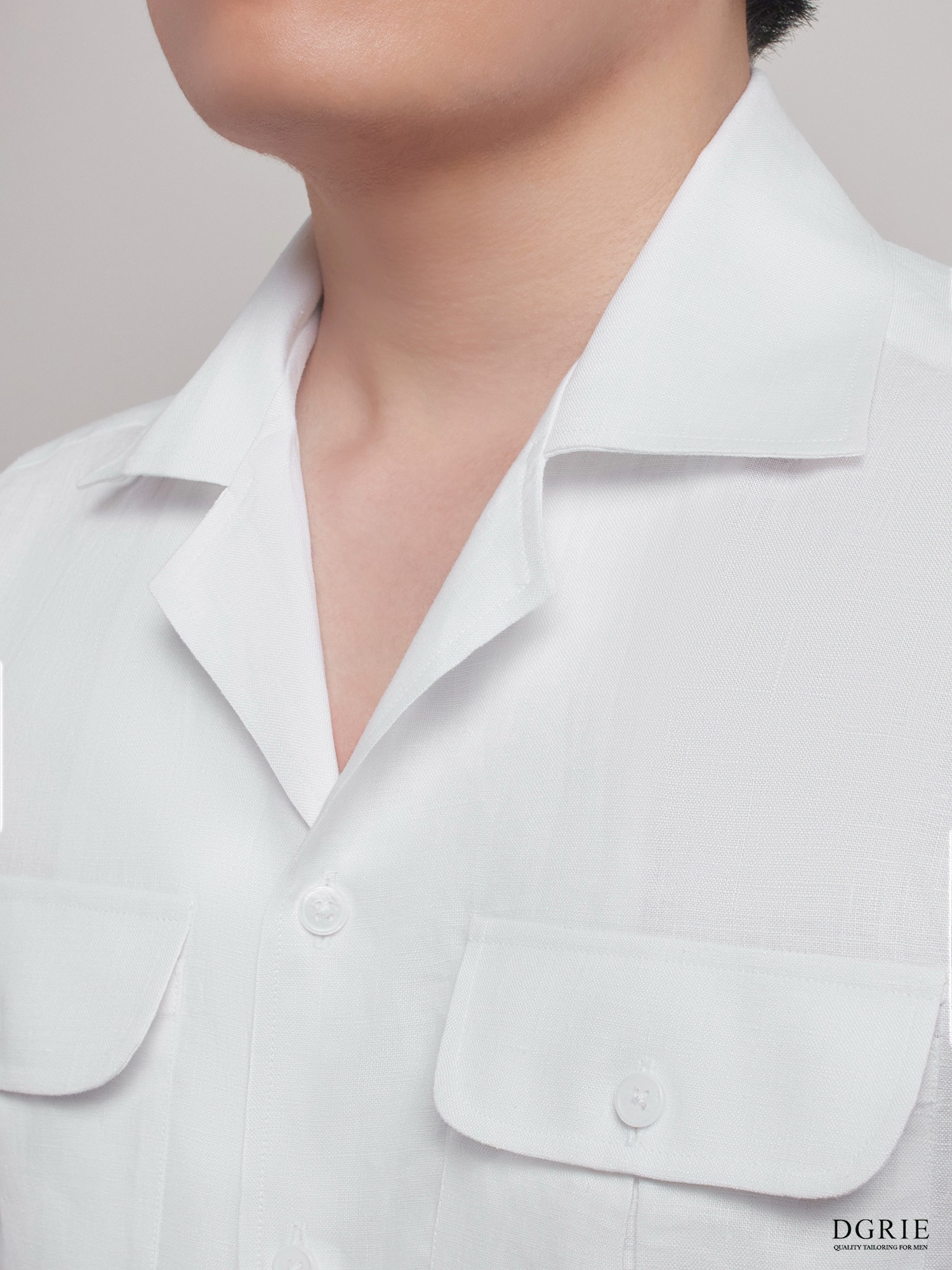 DGRIE Classic Box Pleat Flap Pocket Plain Linen Shirts