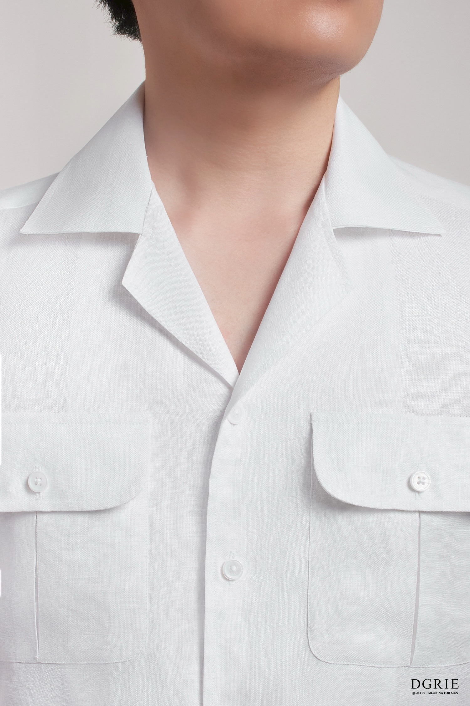 DGRIE Classic Box Pleat Flap Pocket Plain Linen Shirts