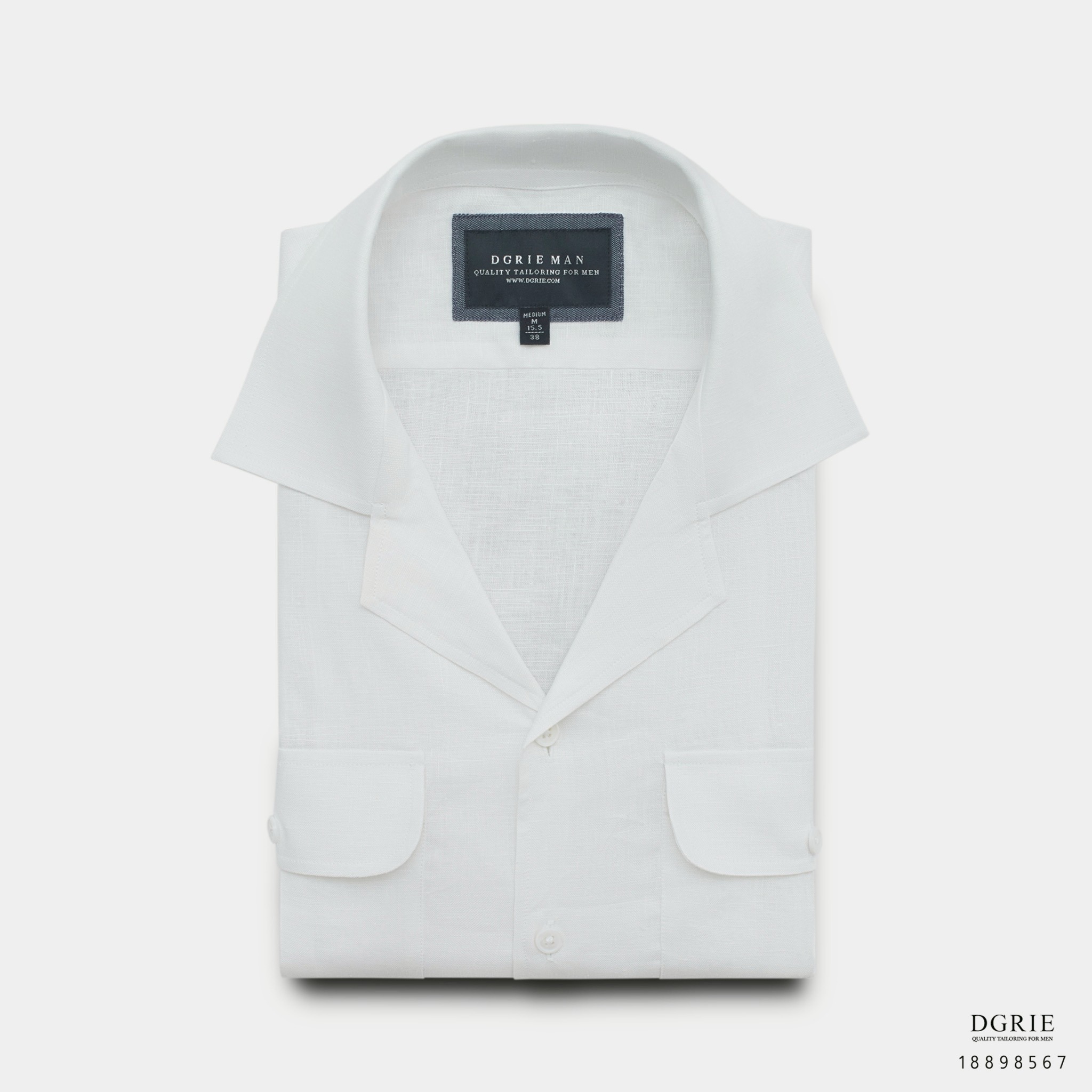DGRIE Classic Box Pleat Flap Pocket Plain Linen Shirts