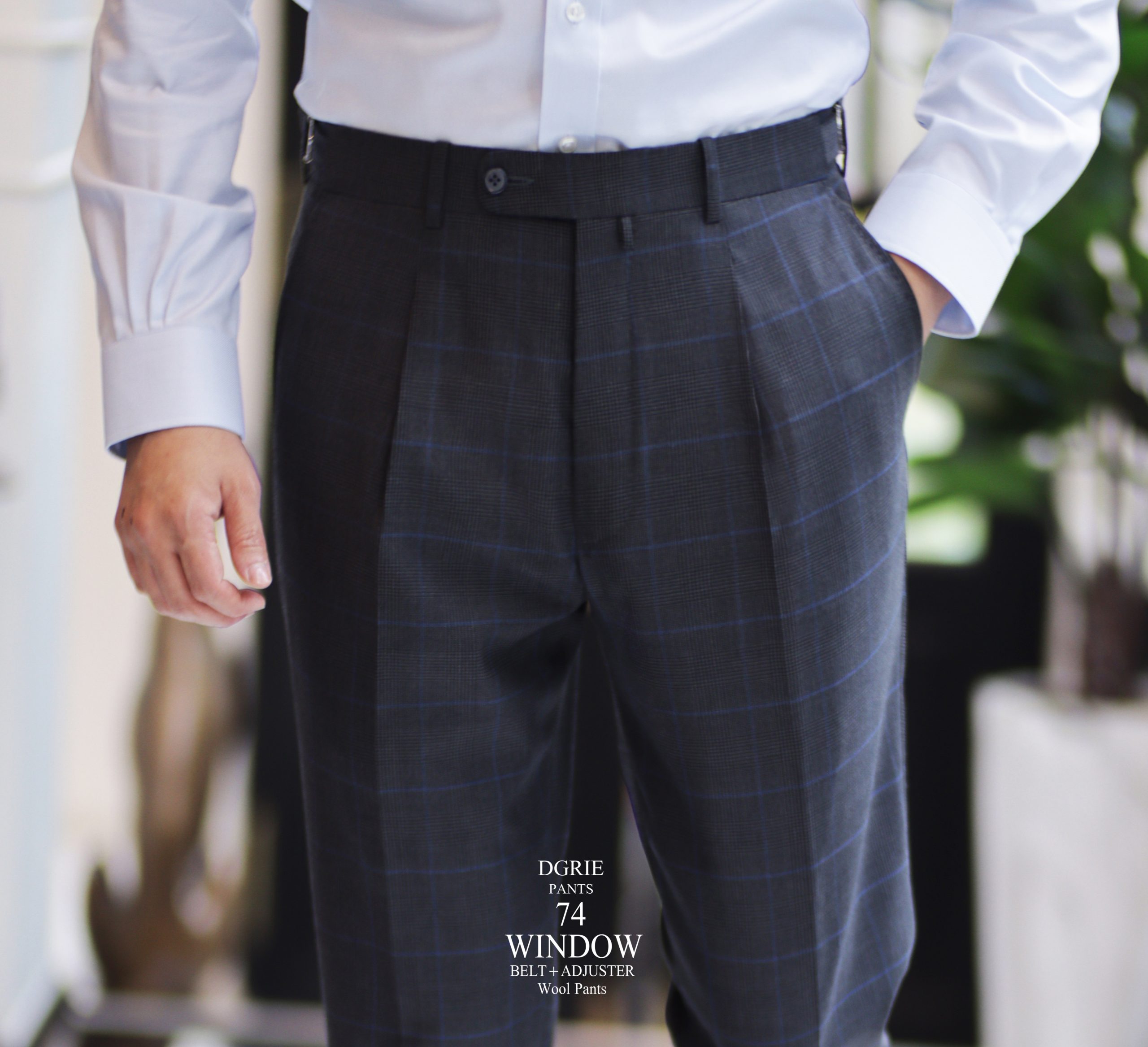 DGRIE PANTS 74 - Window High-Waist Side Adjuster + Belt Wool Pants