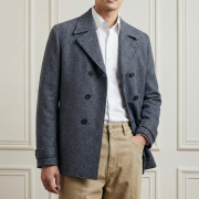 เสื้อโค้ทกันหนาว PeaCoat Dark Gray Herringbone 6 Botton Flannel Wool