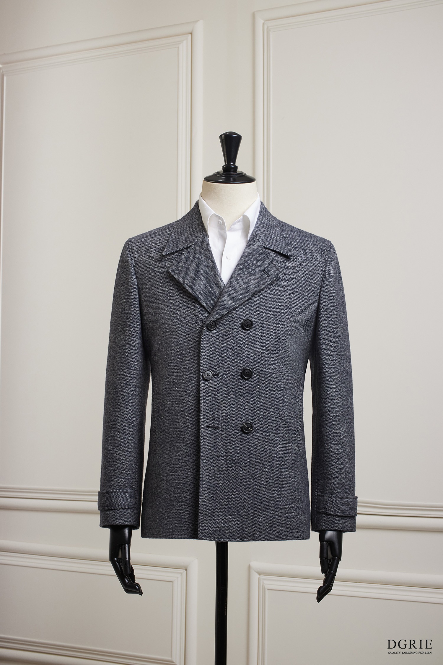 เสื้อโค้ทกันหนาว PeaCoat Dark Gray Herringbone 6 Botton Flannel Wool