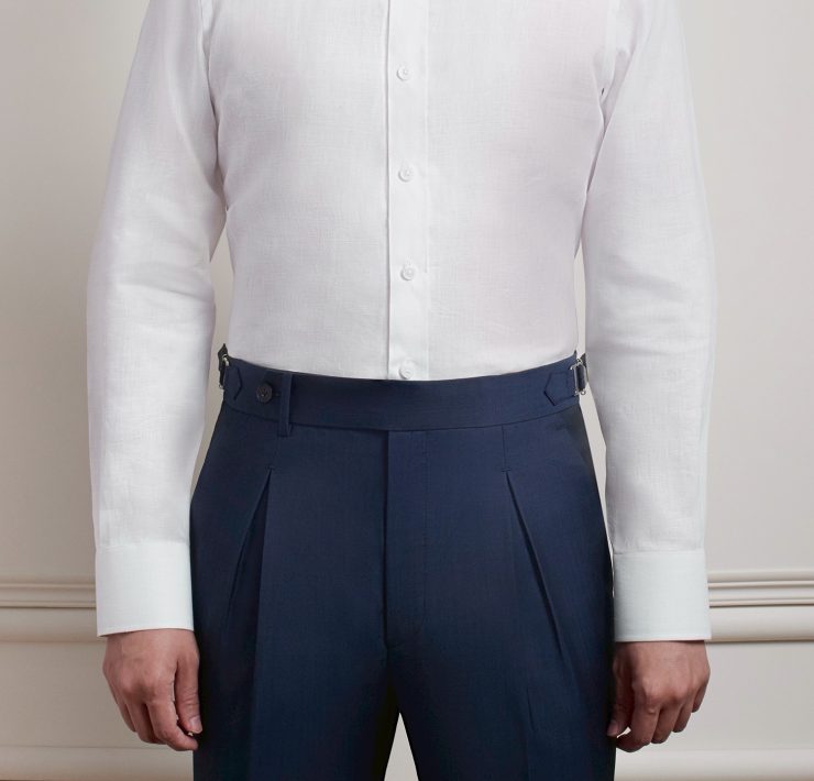 เสื้อเชิ้ต ปกติดกระดุม Smart High Collar Button Down linen White Shirt