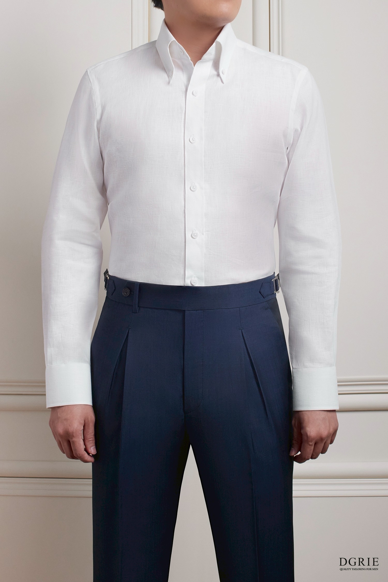 IMG_7555 เสื้อเชิ้ต ปกติดกระดุม Smart High Collar Button Down linen White Shirt