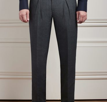 กางเกง Check Dark Grey Classic Twin Belts Side Adjuster Wool Pants