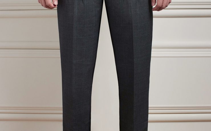 กางเกง Check Dark Grey Classic Twin Belts Side Adjuster Wool Pants