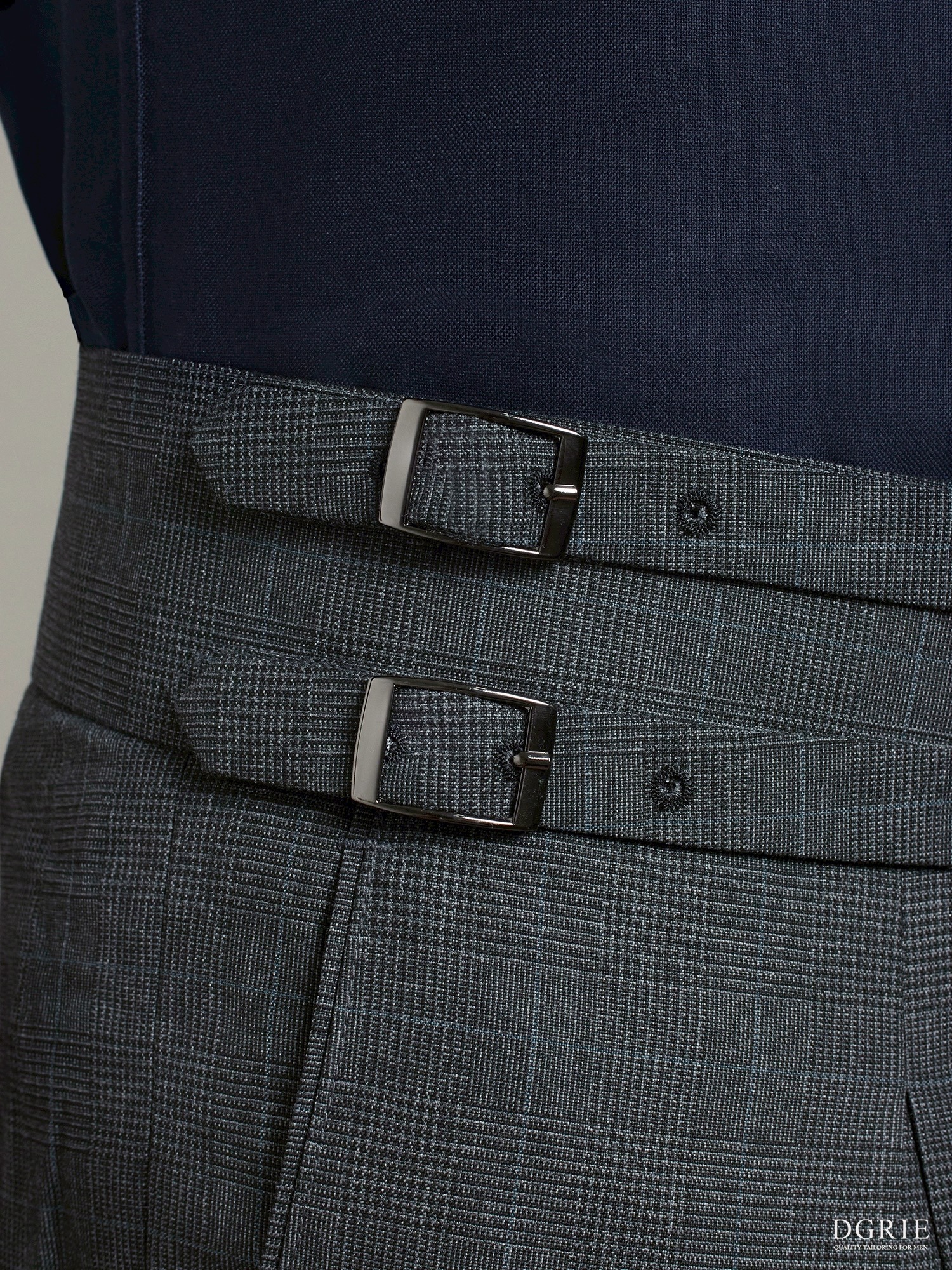 กางเกง Check Dark Grey Classic Twin Belts Side Adjuster Wool Pants