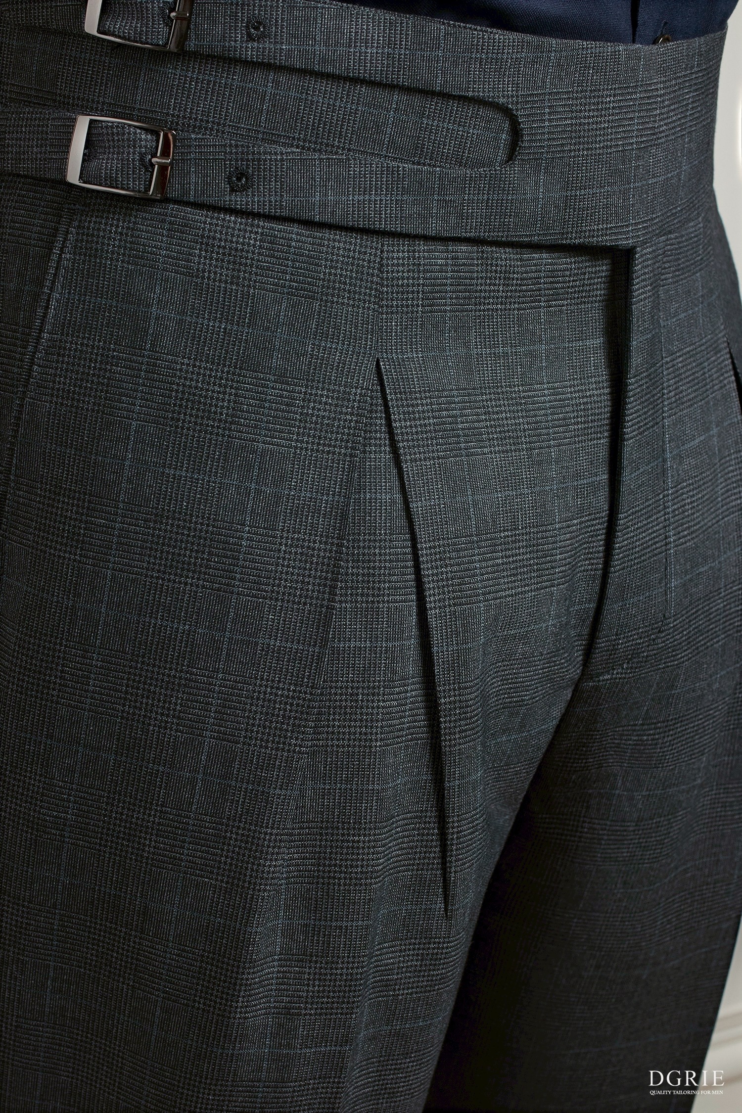 กางเกง Check Dark Grey Classic Twin Belts Side Adjuster Wool Pants
