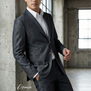 เสื้อสูท Dark Grey Wool&Silk Peak Lapel X Silver Pin Jacket