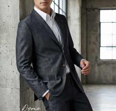 เสื้อสูท Dark Grey Wool&Silk Peak Lapel X Silver Pin Jacket