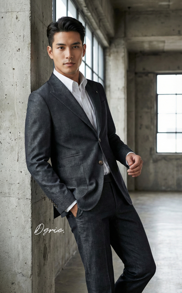 เสื้อสูท Dark Grey Wool&Silk Peak Lapel X Silver Pin Jacket