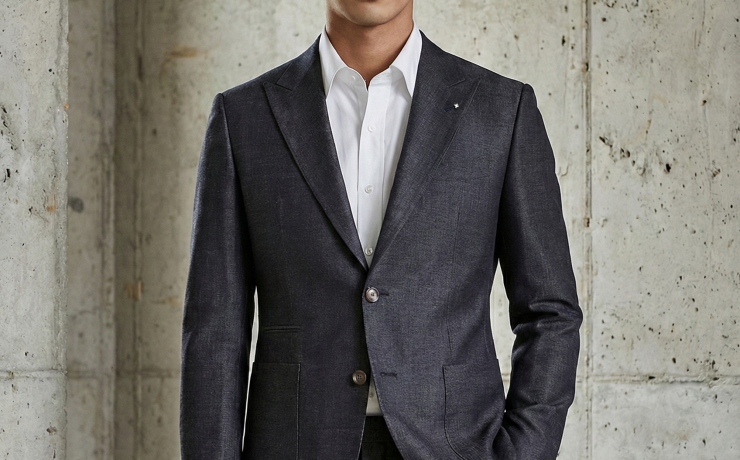 DGRIE - เสื้อสูท Midnight blue Wool&Silk Peak Lapel X Silver Pin Jacket