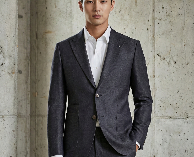 DGRIE - เสื้อสูท Midnight blue Wool&Silk Peak Lapel X Silver Pin Jacket