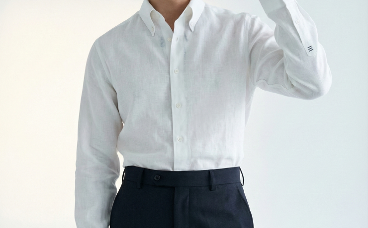 DGRIE READY TO WEAR - White Linen Three-bar Shirt
