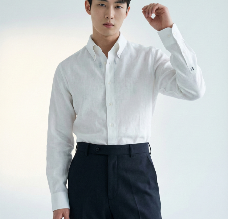 DGRIE READY TO WEAR - White Linen Three-bar Shirt