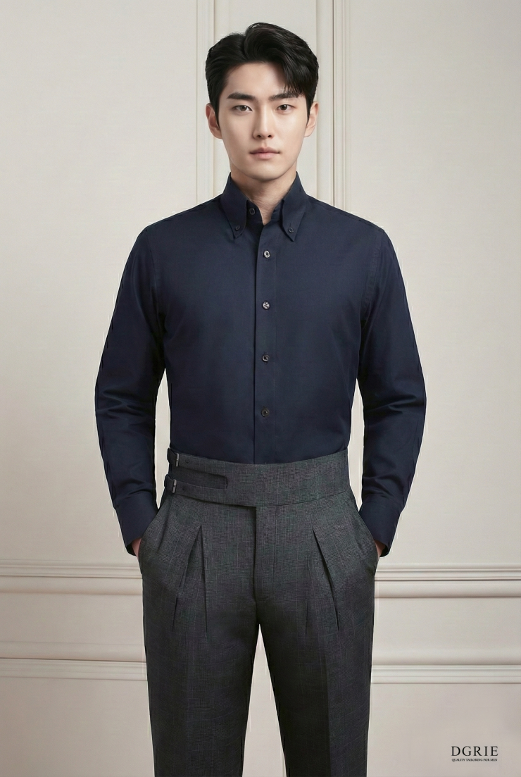 เสื้อเชิ้ต Oxford Cotton Button Down Navy Blue Shirt