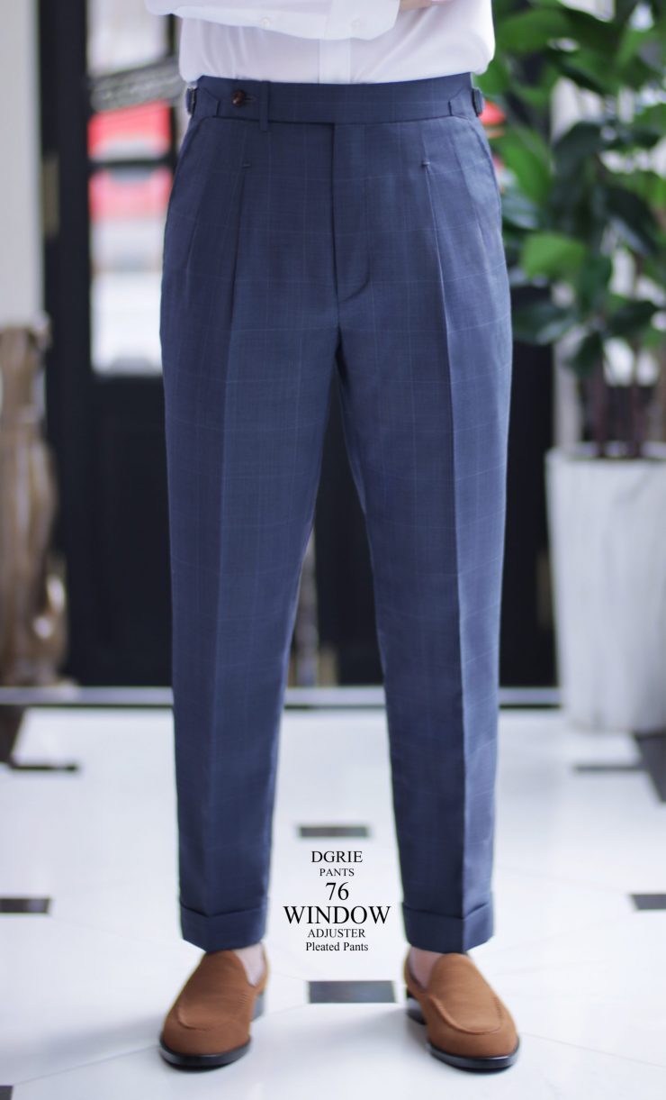 DGRIE PANTS 76 : Windowpane Side Adjusters Pleated Pants