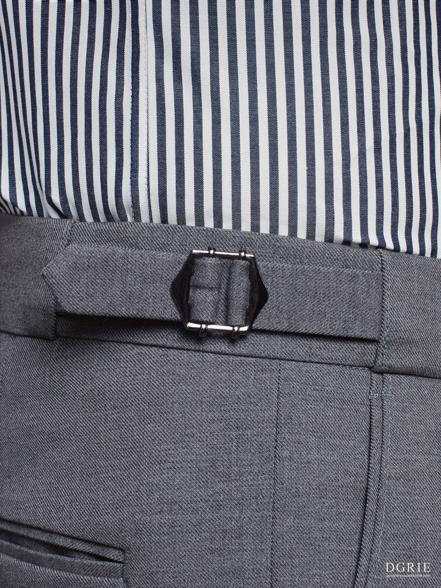 กางเกง - Smoke Gray Buckle Belt Blend Wool Pants