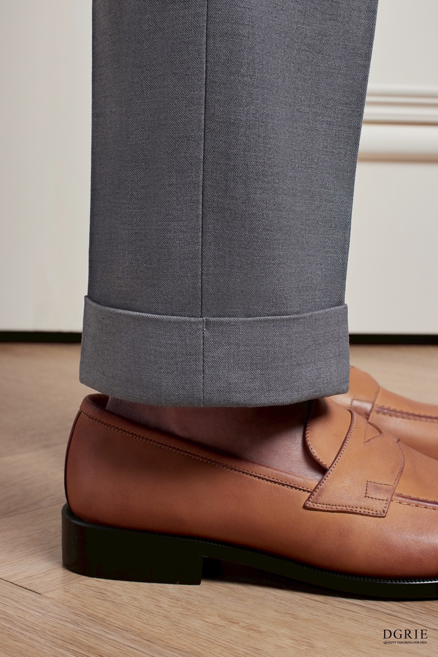 กางเกง - Smoke Gray Buckle Belt Blend Wool Pants