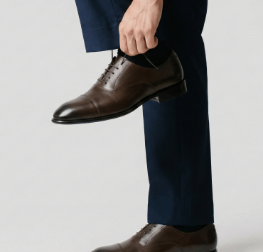 Navy Pants - Brown Round Cap Toe Oxford Shoes