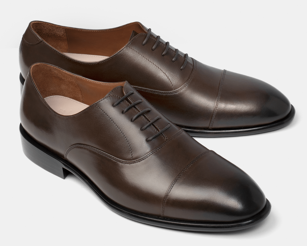 Navy Pants - Brown Round Cap Toe Oxford Shoes