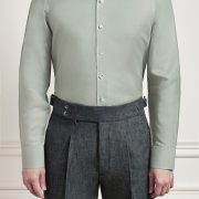 Sage Green Tencel Linen Tortoise Shell Buttons Cutaway Collar Shirt